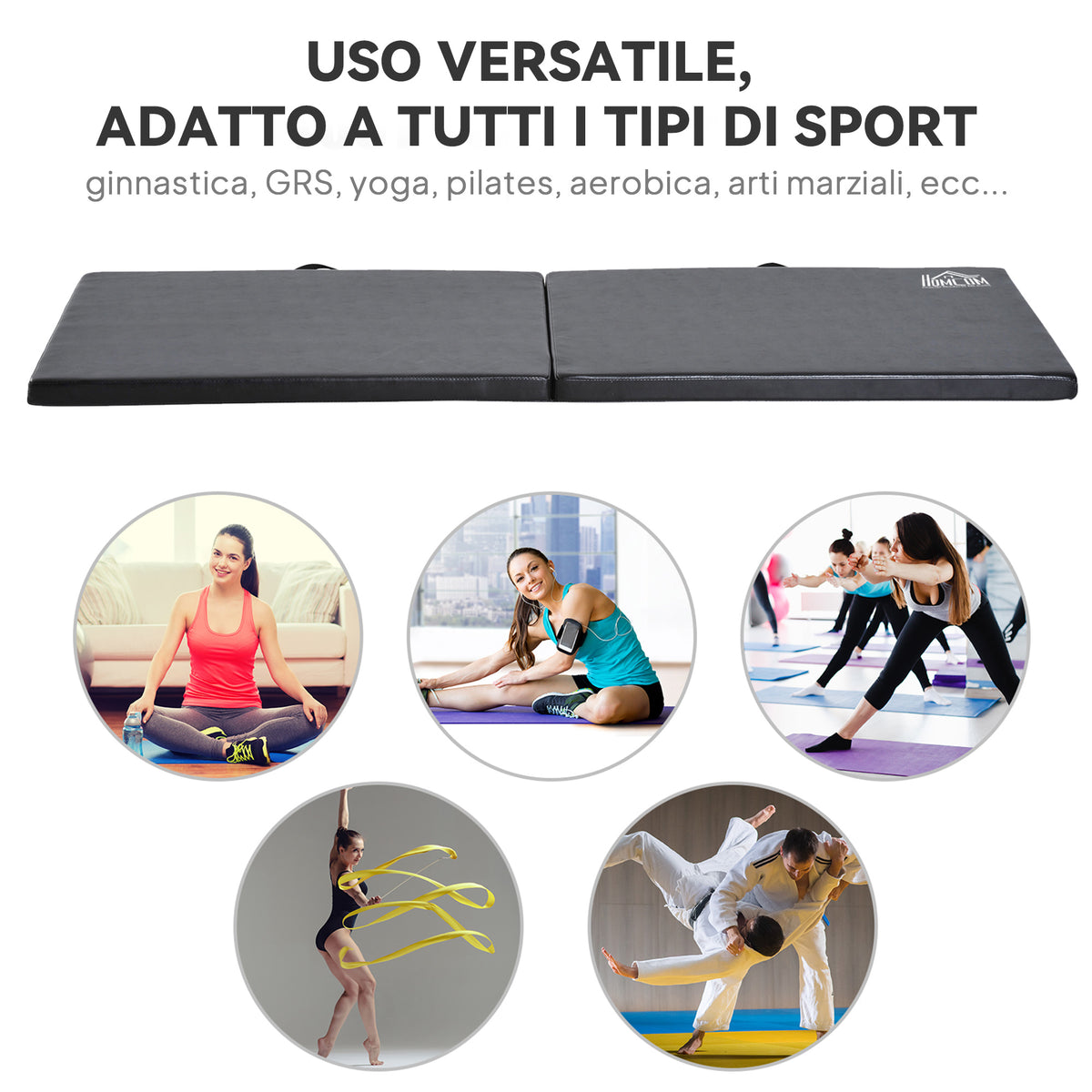 Tappetino da Ginnastica Pieghevole, Materassino Fitness Spesso 5 cm e Antiscivolo, 180x60x5 cm, Nero