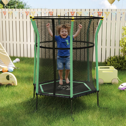 Trampolino Elastico per Bambini 3-10 Anni con Ingresso a Cerniera e Pali Imbottiti, 122x111x190 cm, Verde