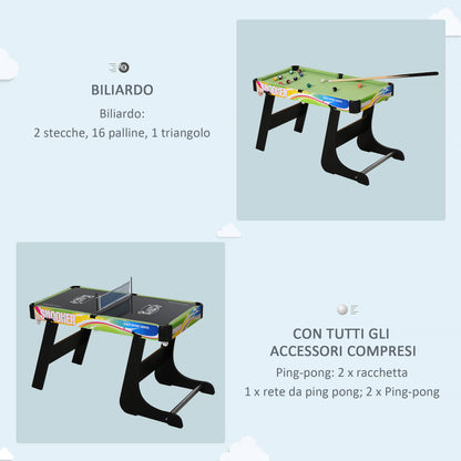 Tavolo da Gioco 4 in 1 Pieghevole per Calcio-Balilla, Biliardo, Air Hockey e Ping Pong, in MDF e Plastica
