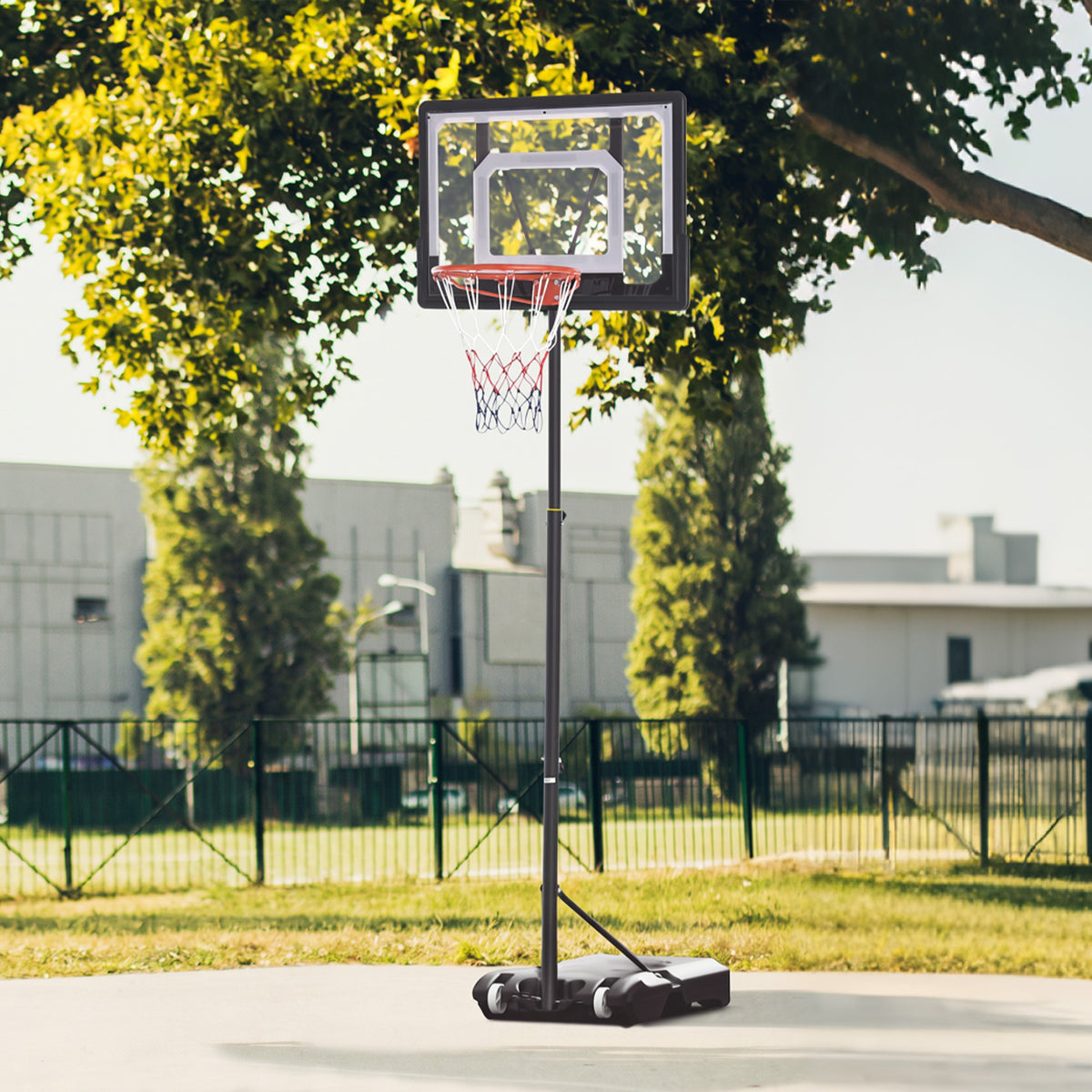 Canestro Basket Altezza Regolabile 160-210cm, Struttura in Acciaio e Base con Ruote, Tabellone in PE Trasparente