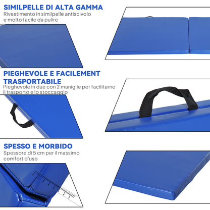 Tappetino da Ginnastica Pieghevole, Materassino Fitness Spesso 5 cm e Antiscivolo, 180x60x5 cm, Blu