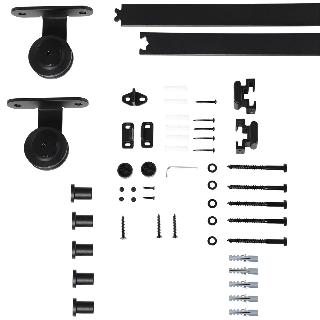 Kit Porta Scorrevole in Acciaio al Carbonio con Binari, Fermi e Guide, 200x40x0.6 cm, Nero