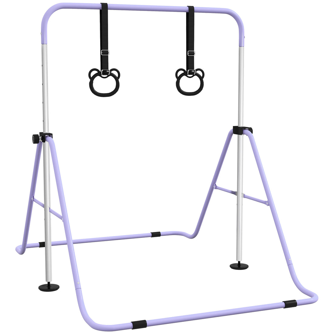 Sbarra Ginnastica Artistica per Bambini ad Altezza Regolabile con 2 Anelli, in Acciaio, 148x105x88-128 cm, Viola