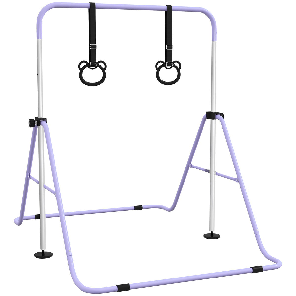 Sbarra Ginnastica Artistica per Bambini ad Altezza Regolabile con 2 Anelli, in Acciaio, 148x105x88-128 cm, Viola