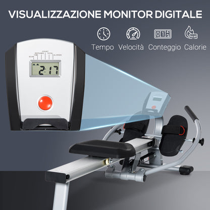 Vogatore a 12 Resistenze con Monitor Digitale e Struttura in Alluminio, Acciaio e ABS, 160x61x50 cm