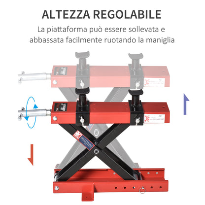 Cavalletto Alzamoto a Forbice, Sollevatore Moto, Cavalletto Moto Centrale Regolabile Fino 500kg in Metallo Rosso