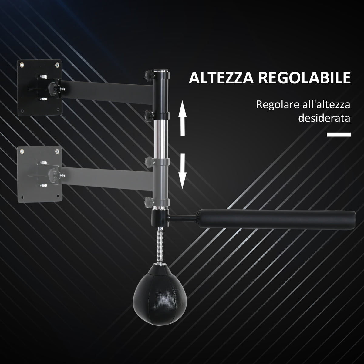 Speed Bag a Parete per Boxe e MMA ad Altezza Regolabile con Asta, in Acciaio e PU, 79x72x20 cm, Nero