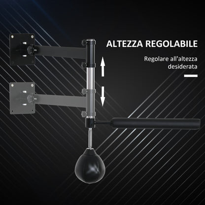 Speed Bag a Parete per Boxe e MMA ad Altezza Regolabile con Asta, in Acciaio e PU, 79x72x20 cm, Nero