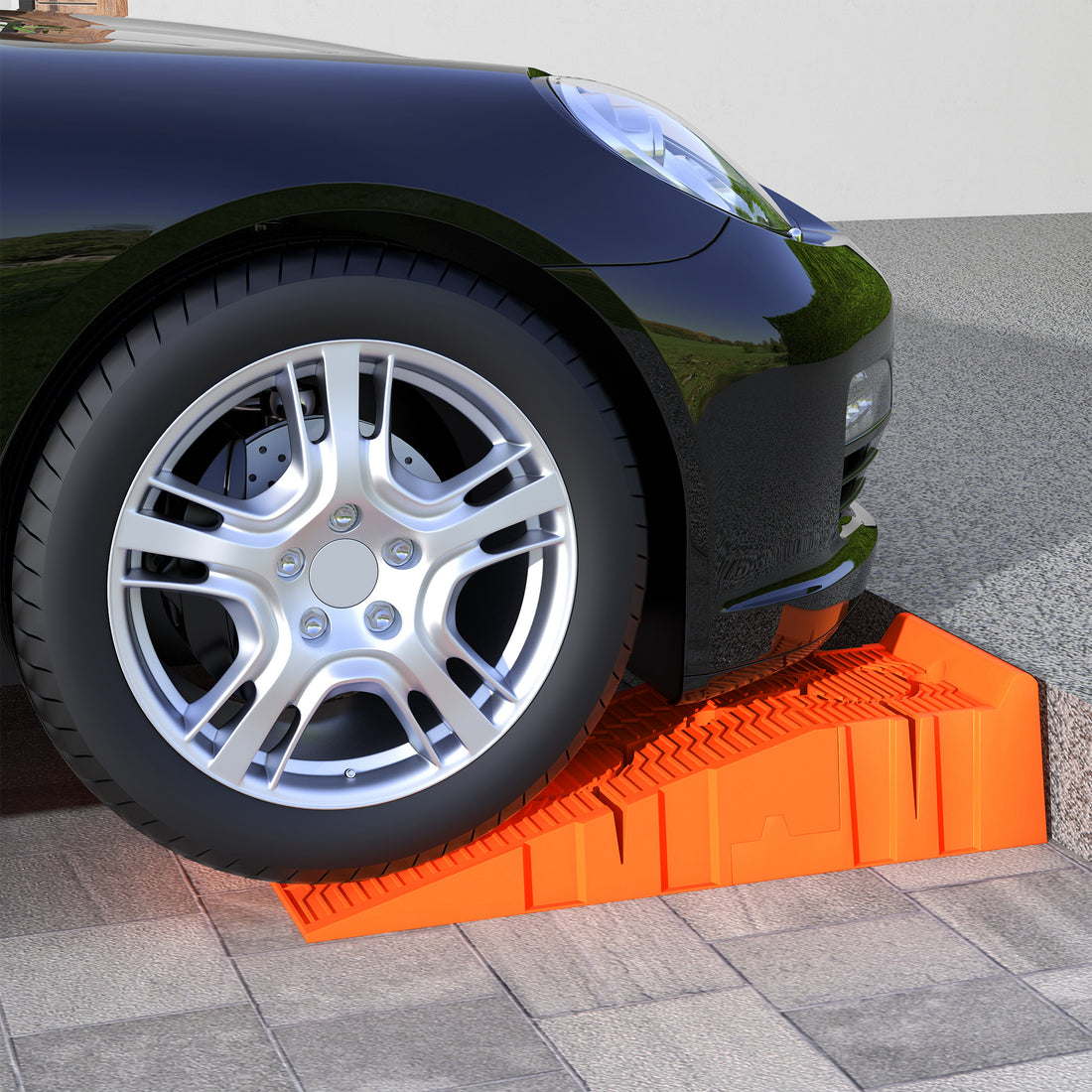 Set 2 Rampe per Auto in Plastica con Carico Massimo 5 Tonnellate, 91x30x21 cm, Arancione