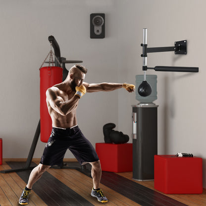Speed Bag a Parete per Boxe e MMA ad Altezza Regolabile con Asta, in Acciaio e PU, 79x72x20 cm, Nero