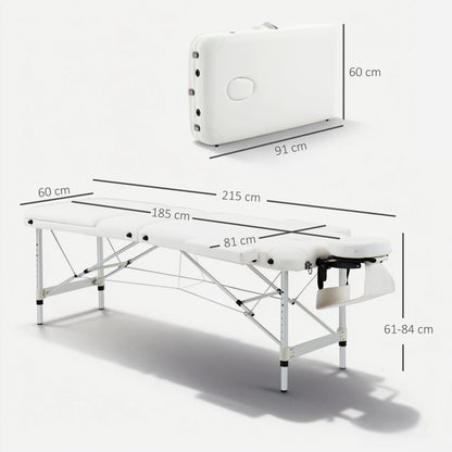 Lettino Massaggi Portatile Pieghevole e Professionale in Alluminio bianco 215x81x61-84cm