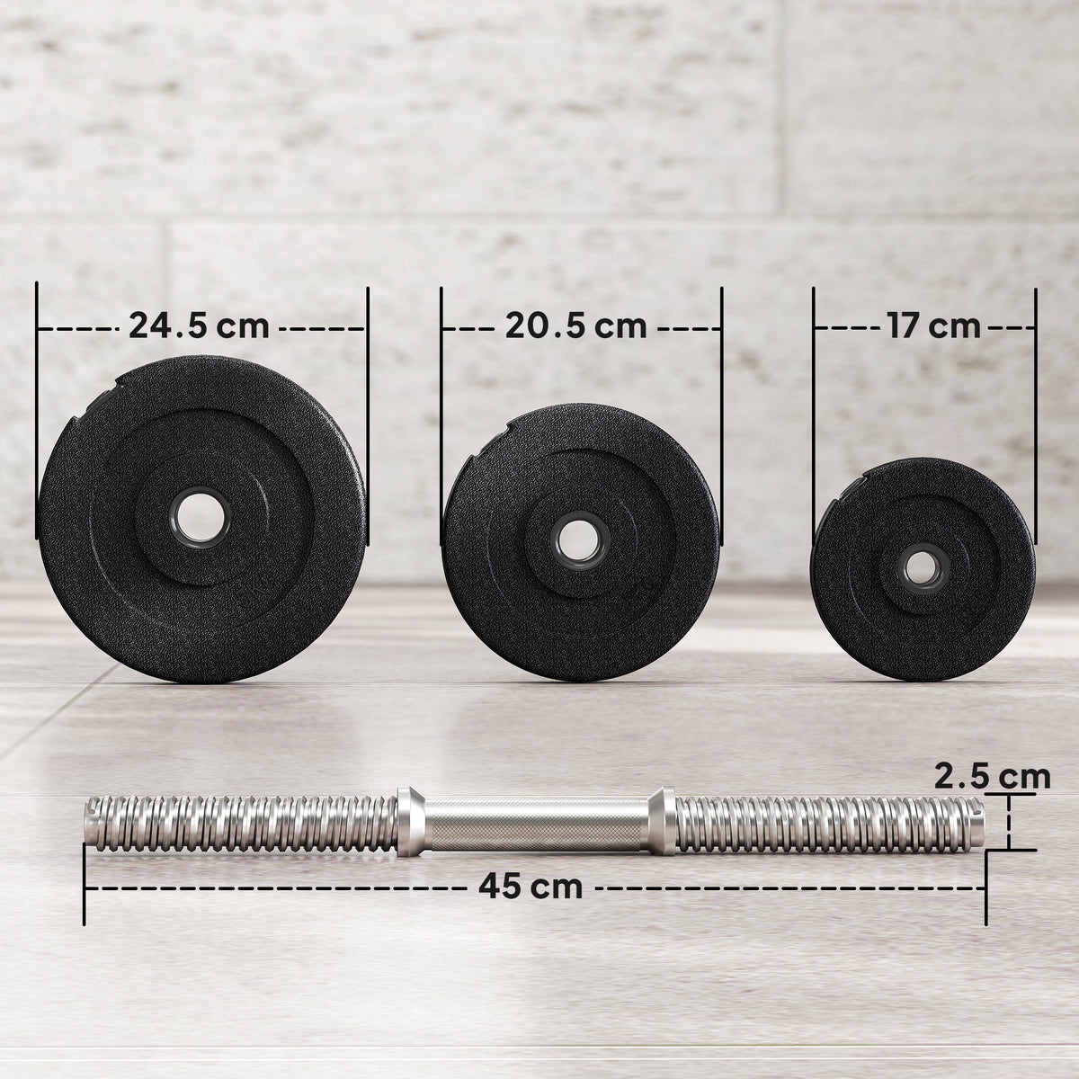 Set 2 Manubri Regolabili da 40 kg Totali con 12 Dischi e Impugnatura Antiscivolo, in Acciaio e Plastica, Nero
