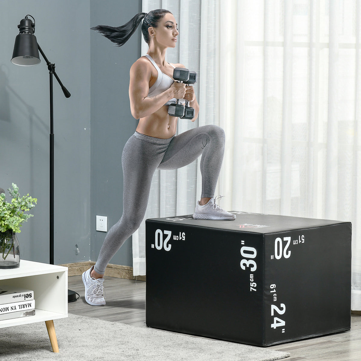 Plyo Box 3 in1 a 3 Altezze, Jumping Box Pliometrico Capacità 120kg, 75x51x61cm, Nero