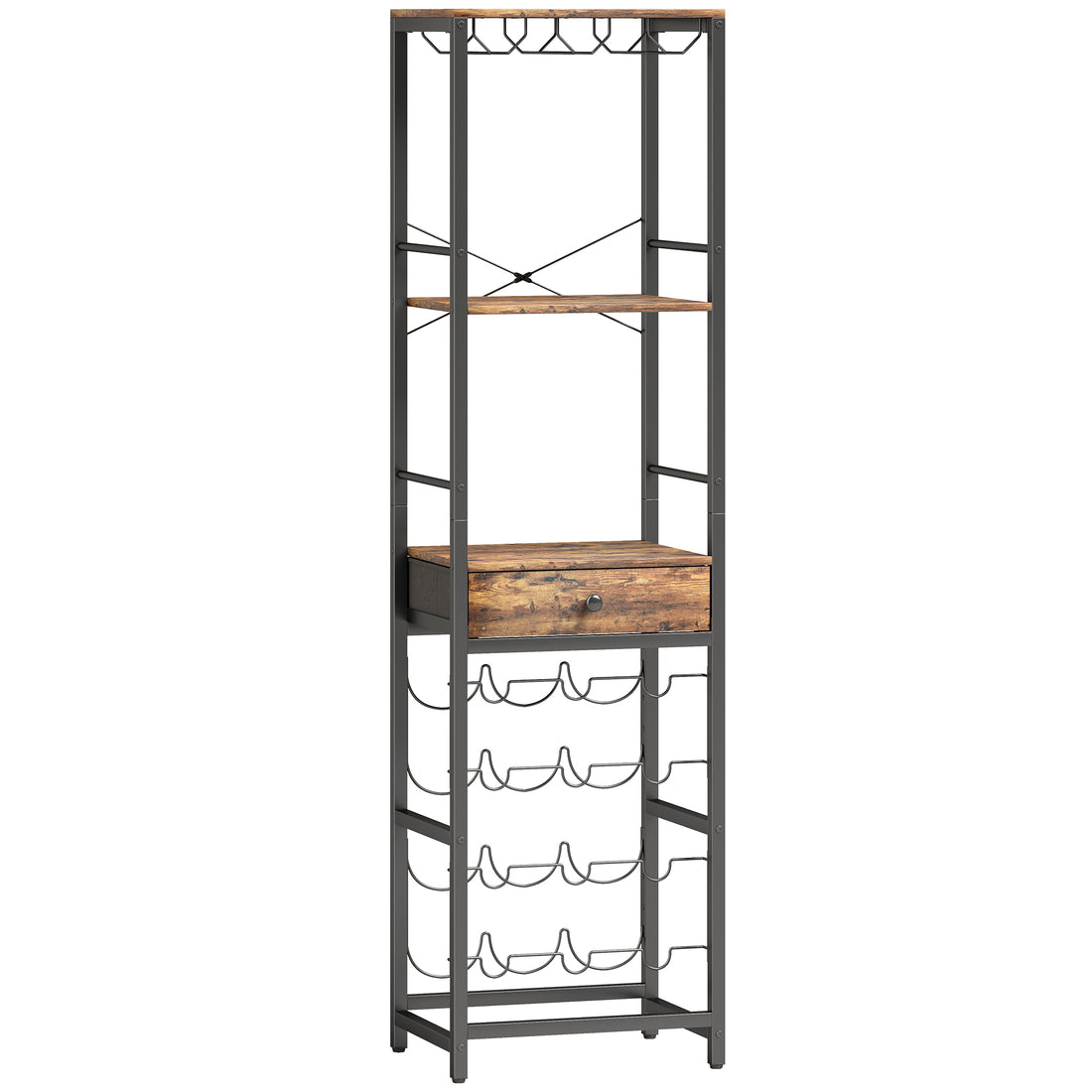 Mobile Bar, Mobile da Bar con Cassetto, Portabicchieri, Marrone Rustico