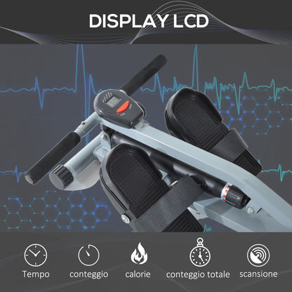 Vogatore Professionale a Tiraggio Centrale per Allenamento da Casa Salvaspazio con Display 130 x 47.5 x 67cm