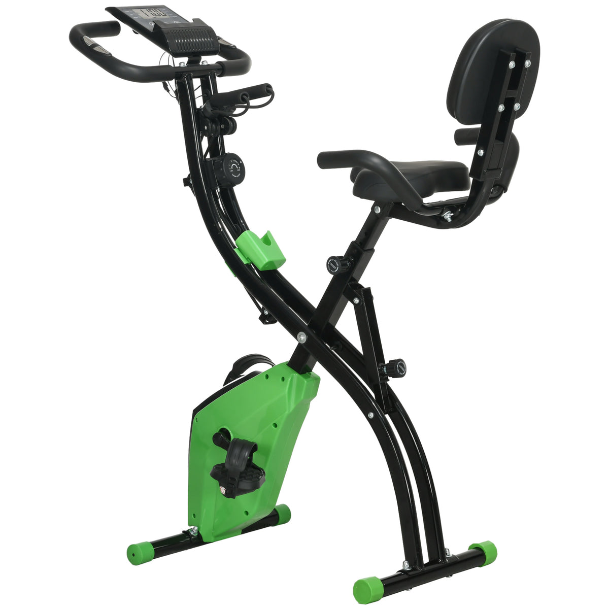 Cyclette Pieghevole 2 in 1, Resistenza Magnetica Regolabile 8 Livelli, Cyclette da Casa Silenziosa con Sensore Cardiaco, Sedile Regolabile, Bande Elastici, Schermo LCD, Ruote, Verde
