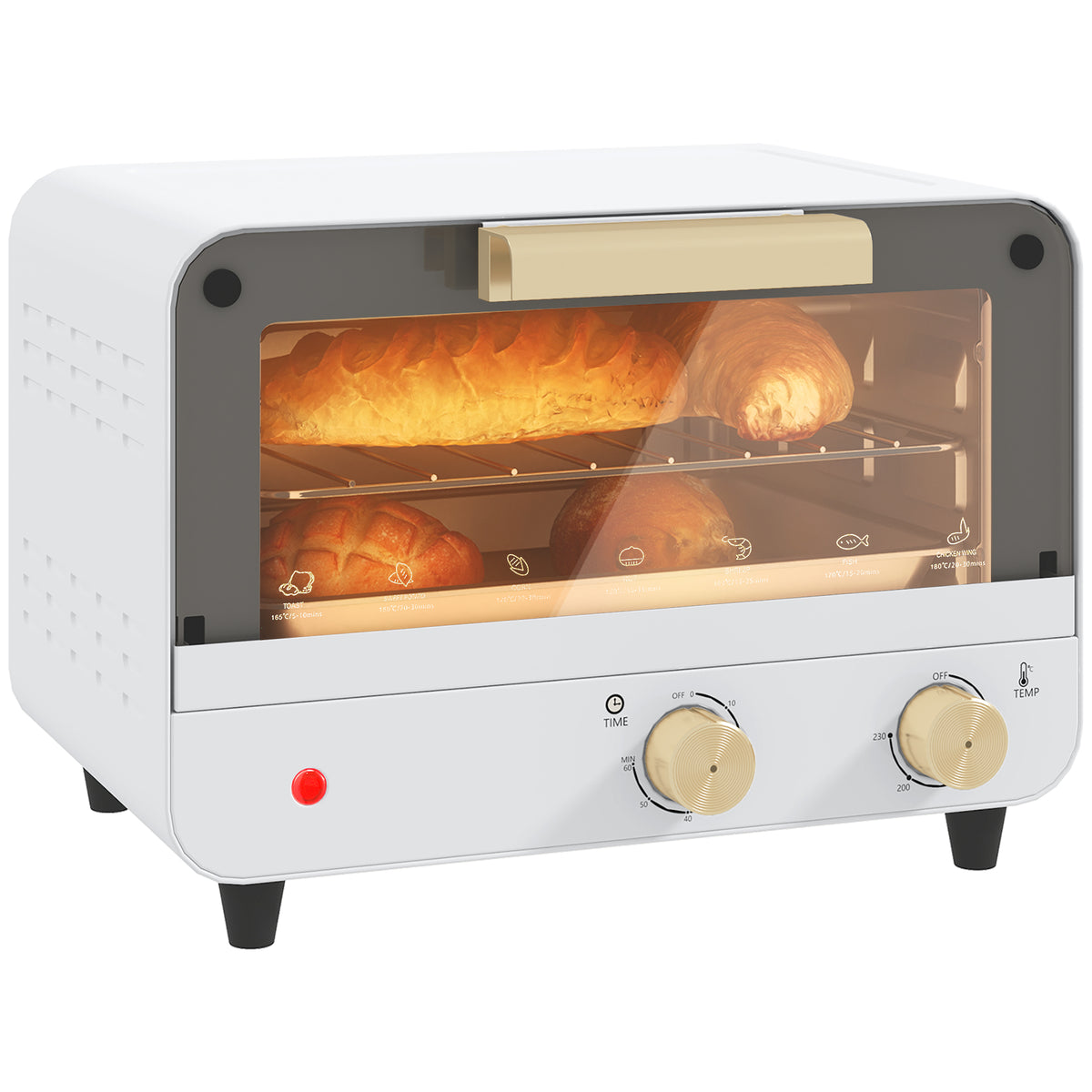 Fornetto Elettrico 12L con Timer e Temperatura Regolabile, in Acciaio e Plastica, 31.5x27.7x22.7 cm, Bianco e Oro