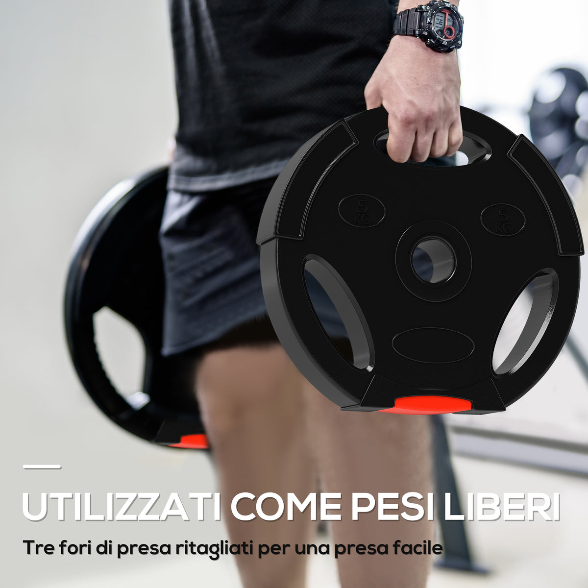 Kit Pesi con 2 Dischi da 5 kg e 2 Dischi da 2.5 kg in Polipropilene e Sabbia, 27x4.5 cm e 24x3.5 cm, Nero