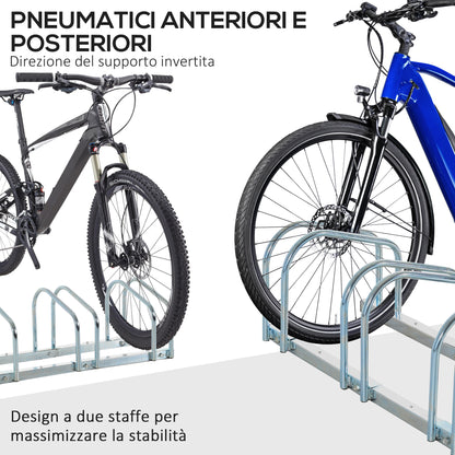 Rastrelliera Portabiciclette Parcheggio per 5 Biciclette in Acciaio, 1453327 cm, Argento