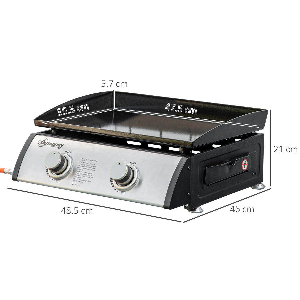 Piastra Barbecue a Gas da Tavolo con 2 Bruciatori e Potenza 6kW, 48.5x46x21cm, Nero