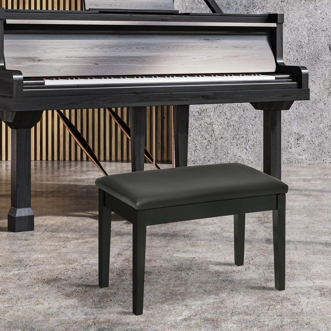 Sgabello per Pianoforte con Vano Contenitore in Legno e Finta Pelle PU, 75x35x49cm, Nero