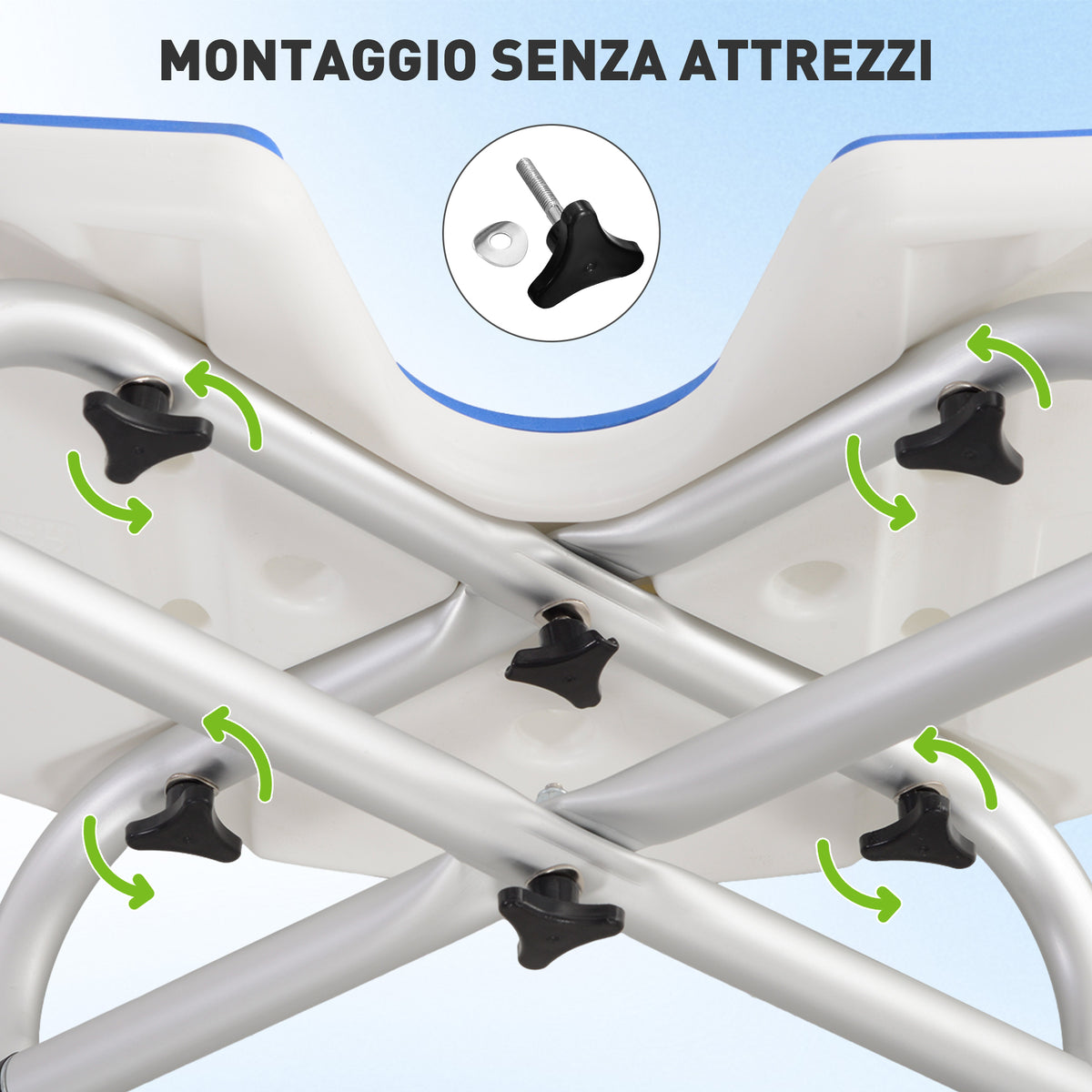 Sgabello da Doccia Regolabile in Altezza con Maniglione, Seduta Imbottita a U e Piedini Antiscivolo, Blu