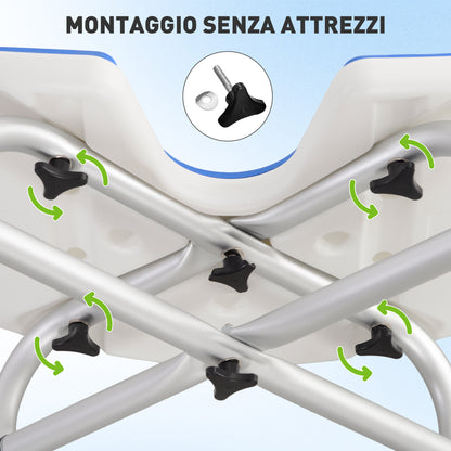 Sgabello da Doccia Regolabile in Altezza con Maniglione, Seduta Imbottita a U e Piedini Antiscivolo, Blu