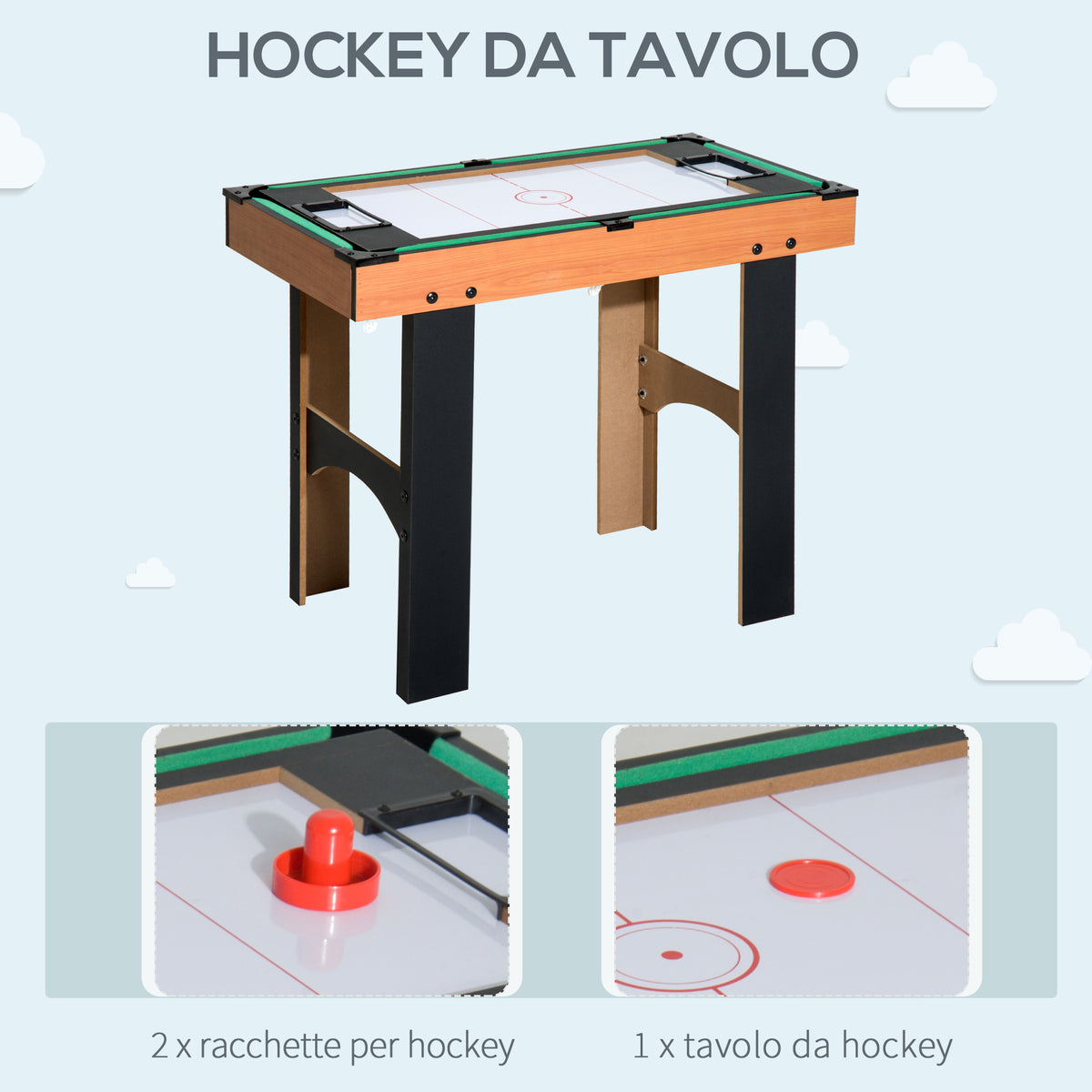 Tavolo Multigioco 4 in 1 con Calcio Balilla, Hockey da Tavolo, Ping Pong e Biliardo in MDF, 92x78x80cm
