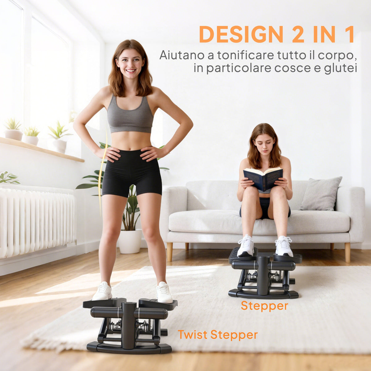 Stepper Twister 2 in 1 con Monitor LCD, Pedali Grandi e Antiscivolo, Capacità 100 kg, Nero