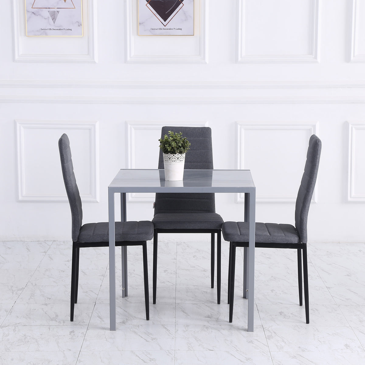 Tavolo Quadrato da 4 Persone per Cucina e Soggiorno, Tavolo Moderno in Metallo e Vetro Temperato, 75x75x75 cm, Grigio