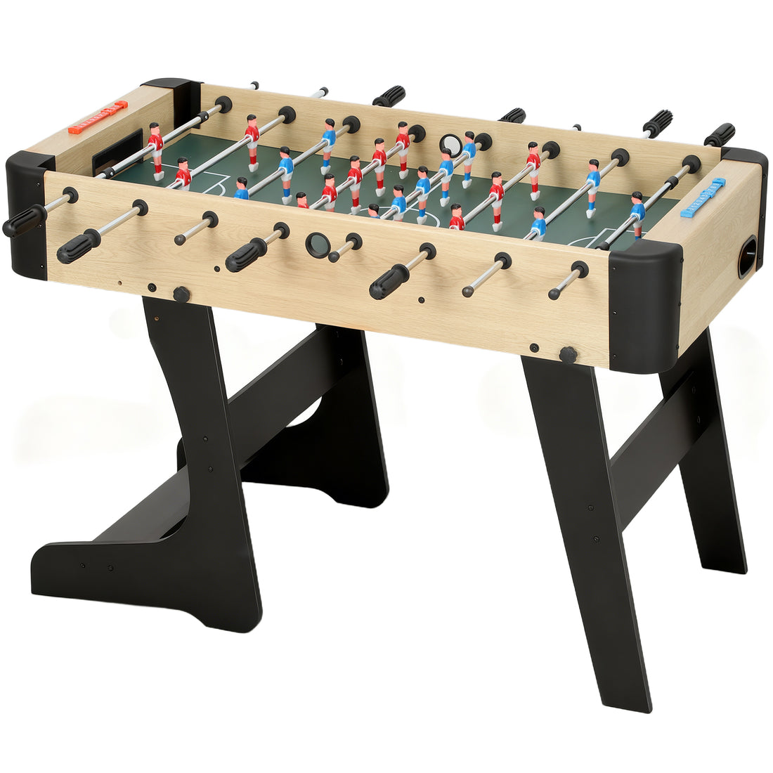 Calcio Balilla Pieghevole con Impugnature Antiscivolo, 2 Palline e Segnapunti, Verde e color Legno