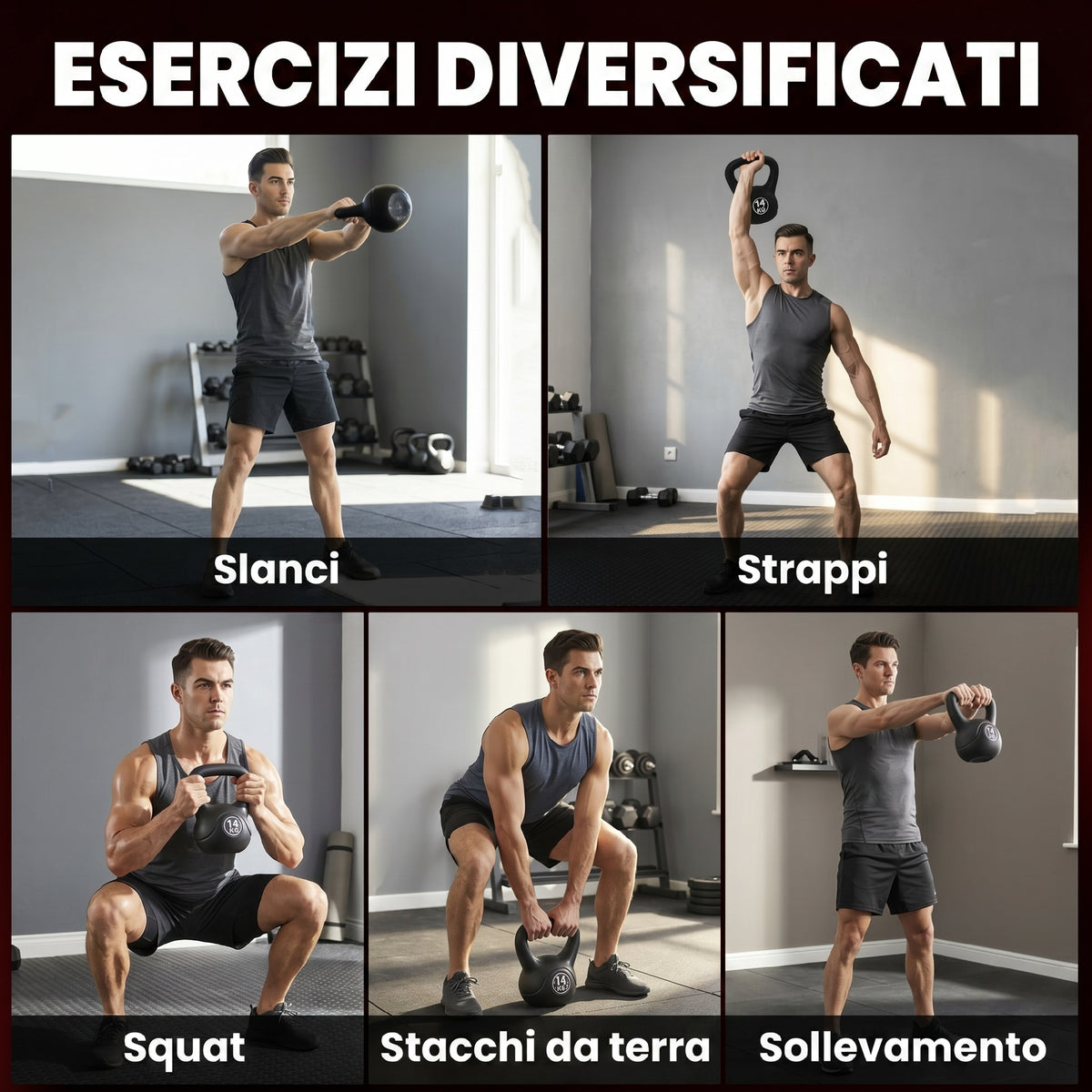 Kettlebell 14kg in Plastica e Sabbia con Base Piatta e Impugnatura, Nero