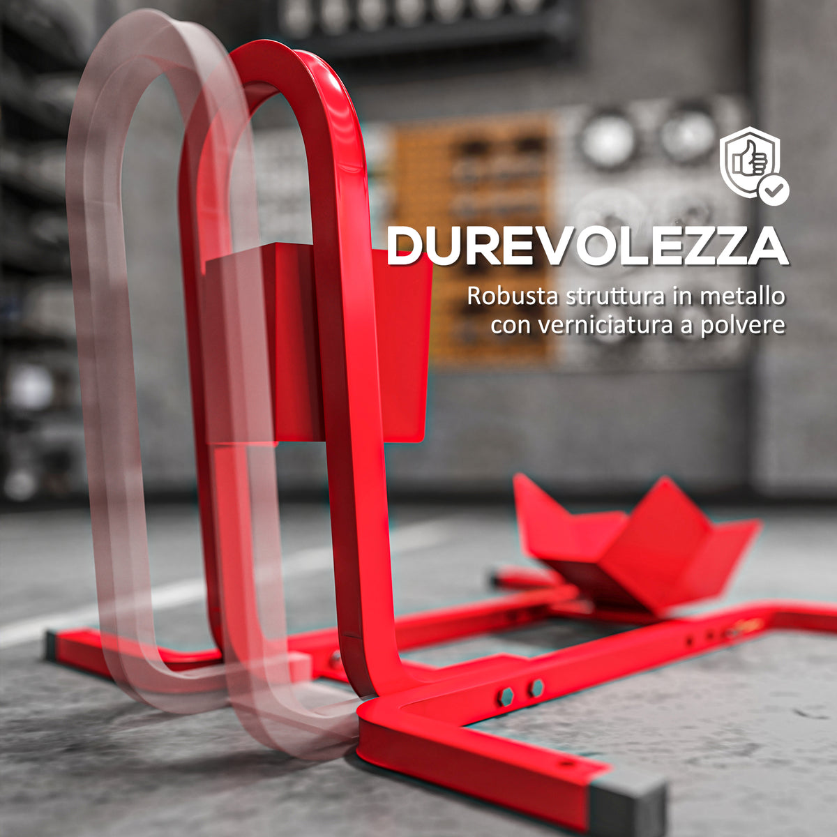 Blocca Ruota Moto Regolabile su 3 Livelli da 250 kg max in Metallo, 60x55x43 cm, Rosso