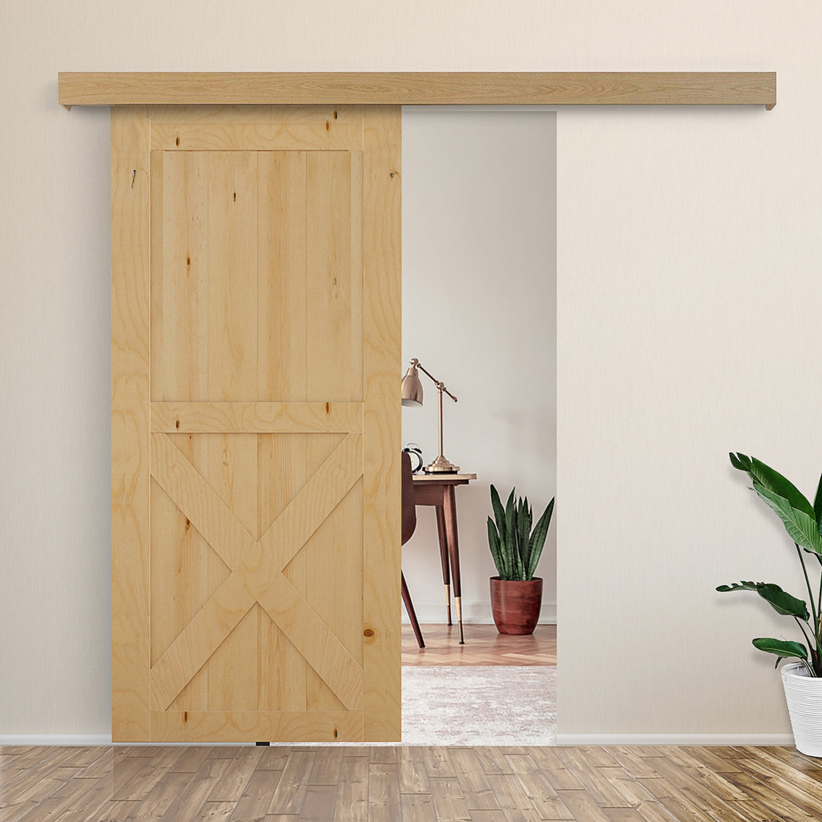 Binario con Kit di Accessori per Porte Scorrevoli in Stile Rustico in Legno