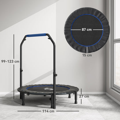 Mini Trampolino Fitness 114 cm Pieghevole con Manubrio Regolabile in Altezza, Blu e Nero