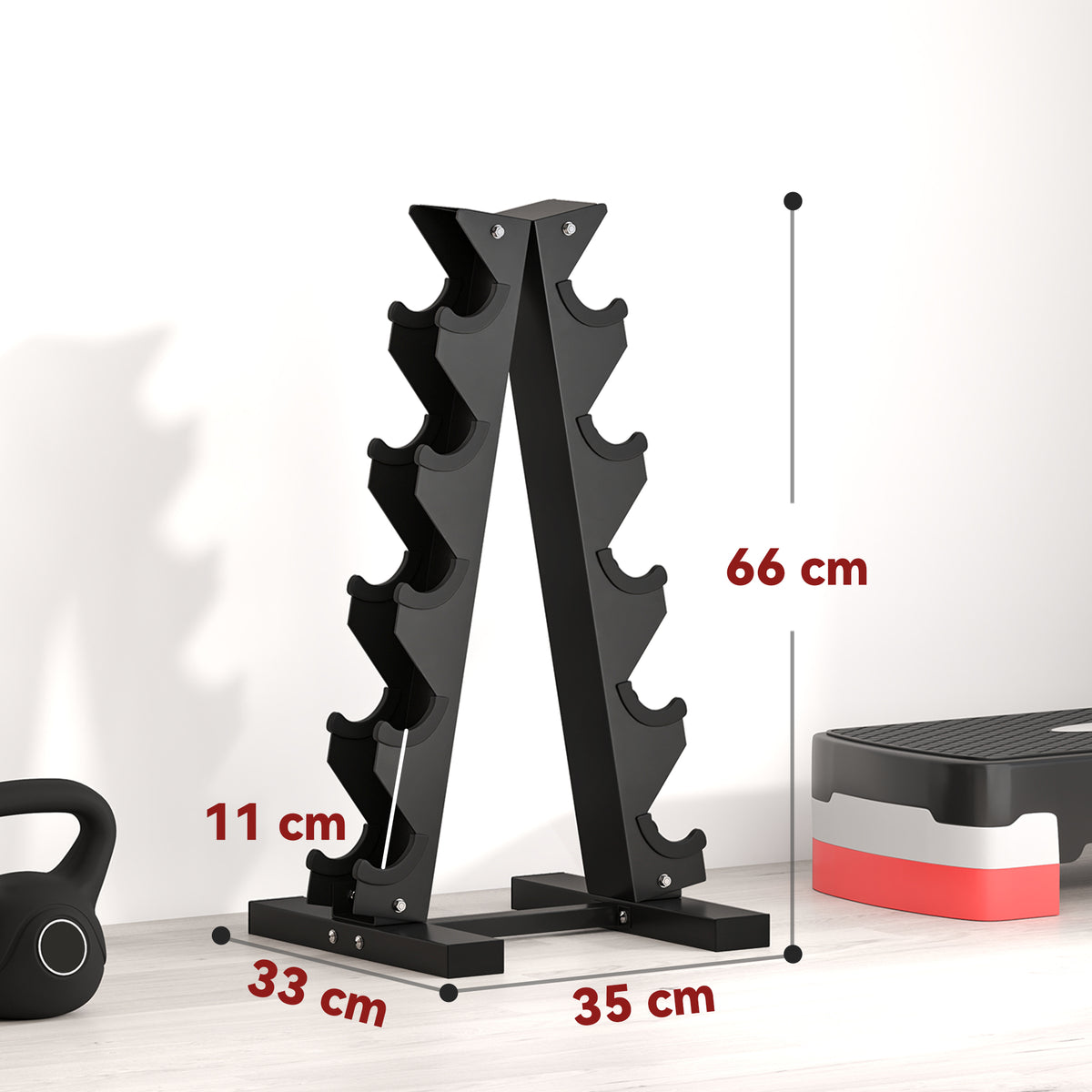 Rastrelliera per Manubri in Acciaio a 5 Livelli con Inserti in Plastica, 35x33x66 cm, Nera