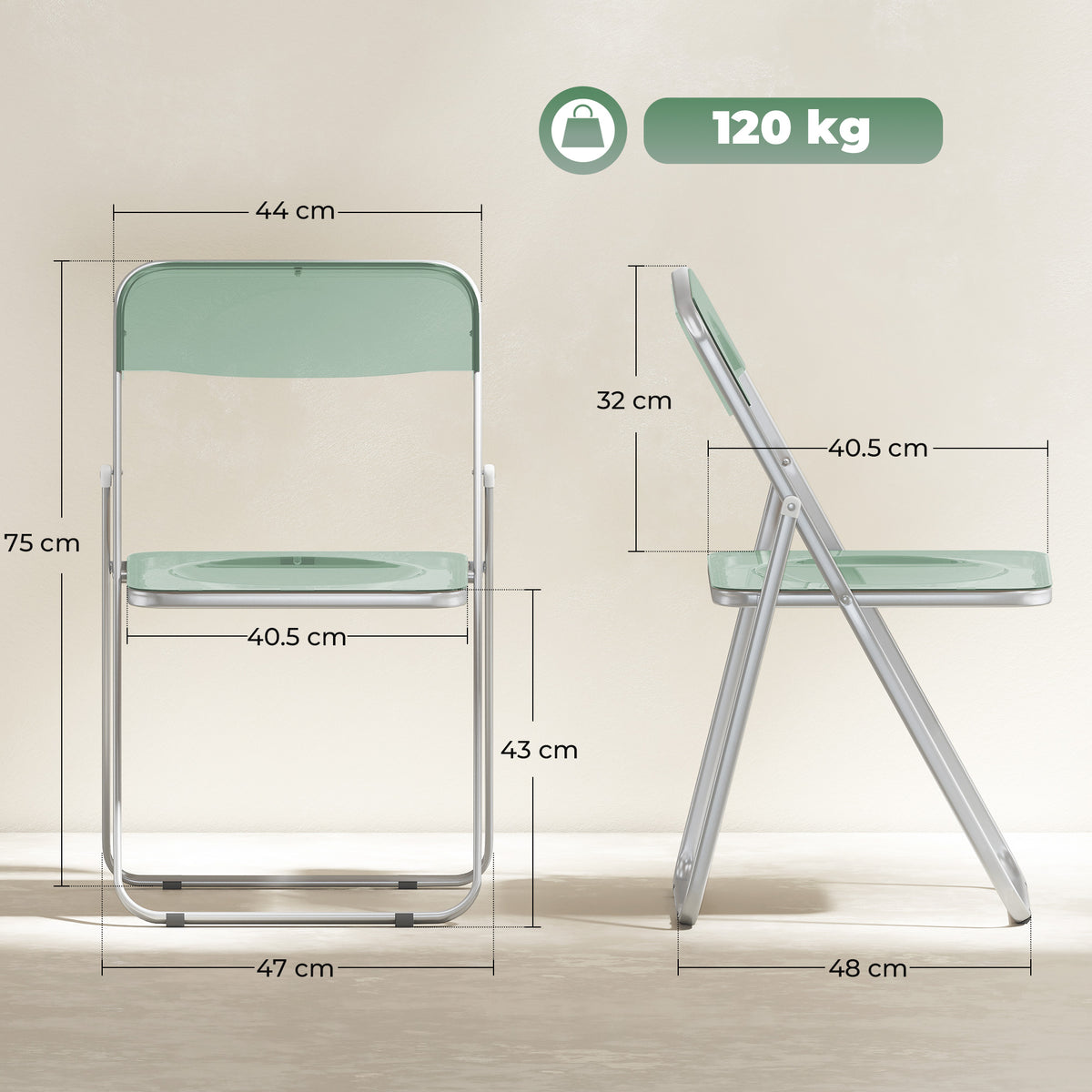 Set da 4 Sedie Pieghevoli in Acrilico Trasparenti, Verde