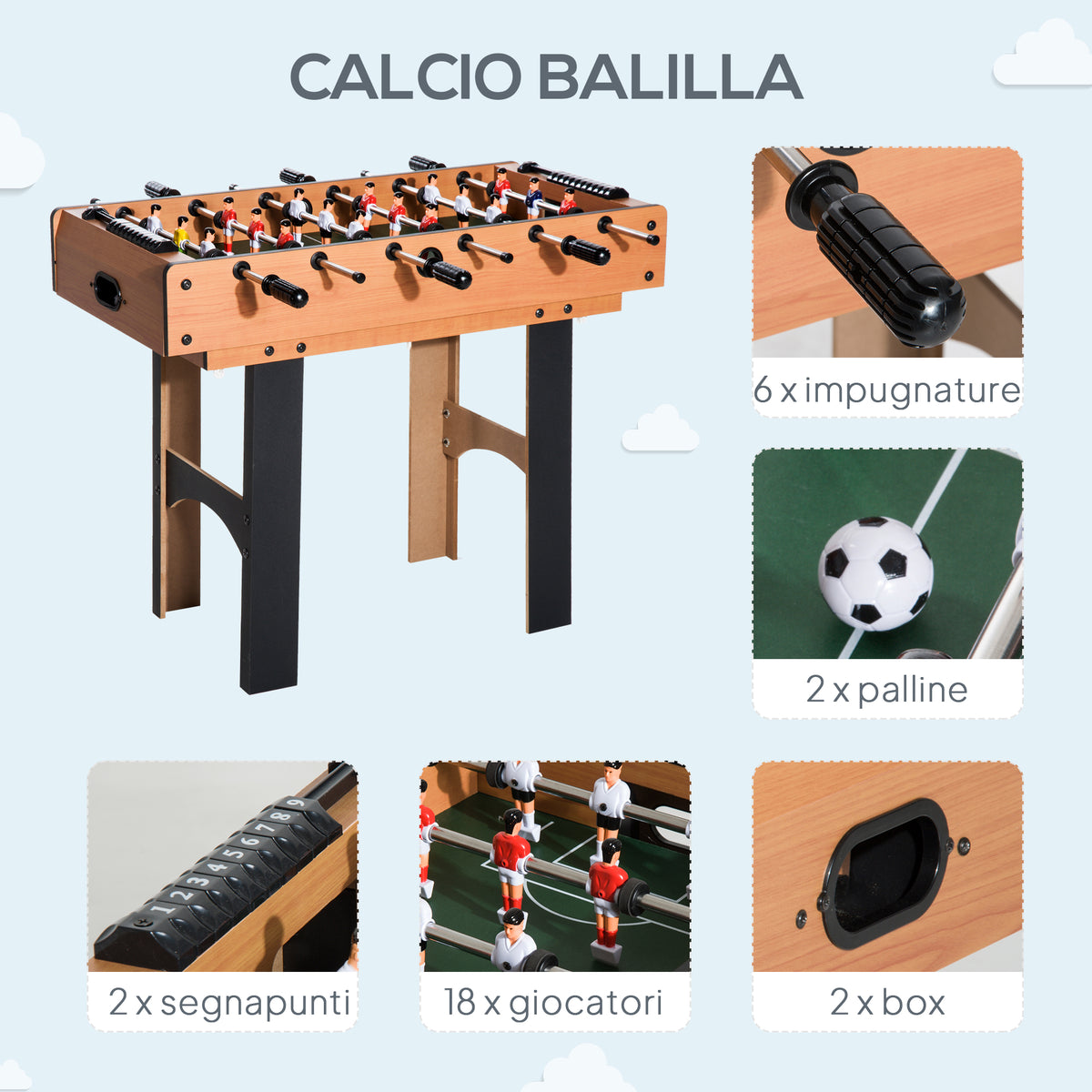 Tavolo Multigioco 4 in 1 con Calcio Balilla, Hockey da Tavolo, Ping Pong e Biliardo in MDF, 92x78x80cm