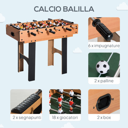 Tavolo Multigioco 4 in 1 con Calcio Balilla, Hockey da Tavolo, Ping Pong e Biliardo in MDF, 92x78x80cm
