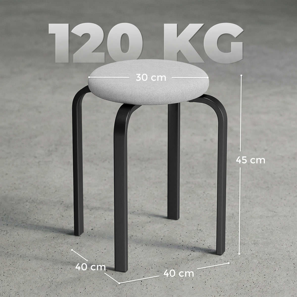 Set di 4 Sgabelli Impilabili Moderni con Cuscino Tondi, Grigio