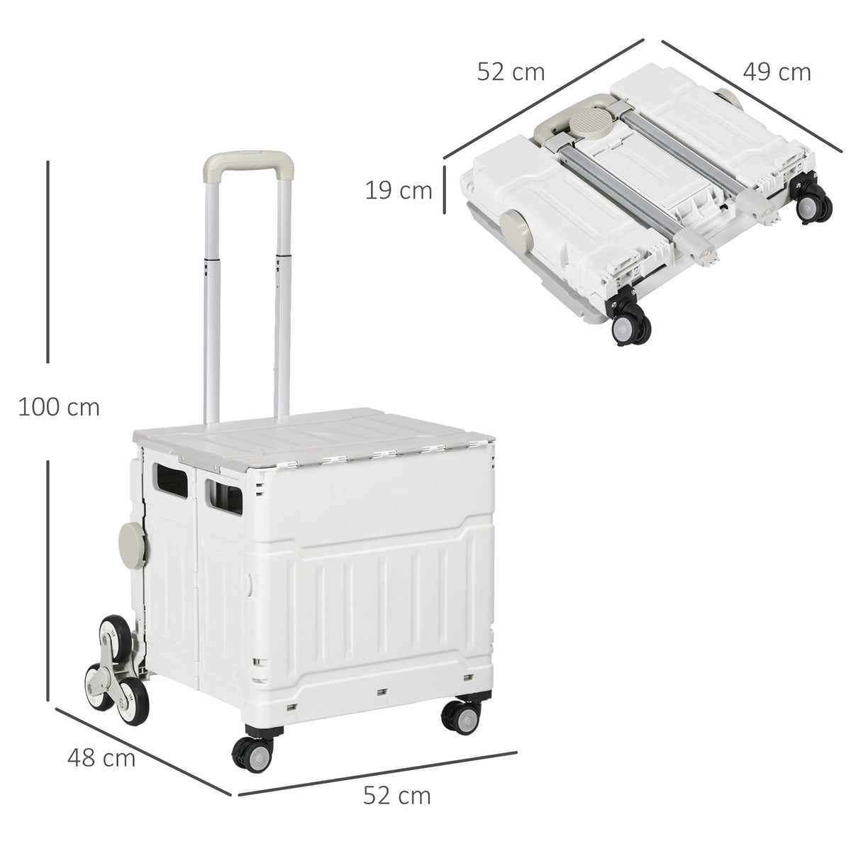 Carrello Spesa Pieghevole, Carrello in Alluminio, Ruote per Scale, Bianco