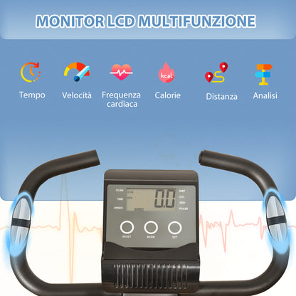 Cyclette Pieghevole 2 in 1, Resistenza Magnetica Regolabile 8 Livelli, Cyclette da Casa Silenziosa con Sensore Cardiaco, Sedile Regolabile, Bande Elastici, Schermo LCD, Ruote, Nero
