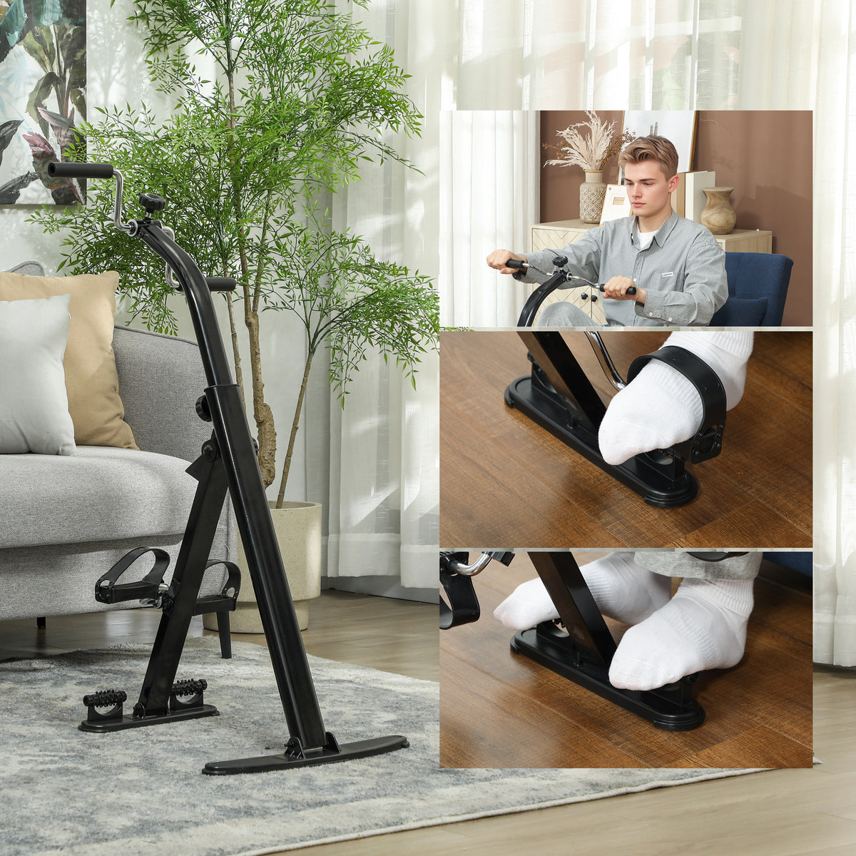 Cyclette per Riabilitazione Gambe e Braccia Pieghevole, Schermo LCD e Altezza Manubrio Regolabile, Nero