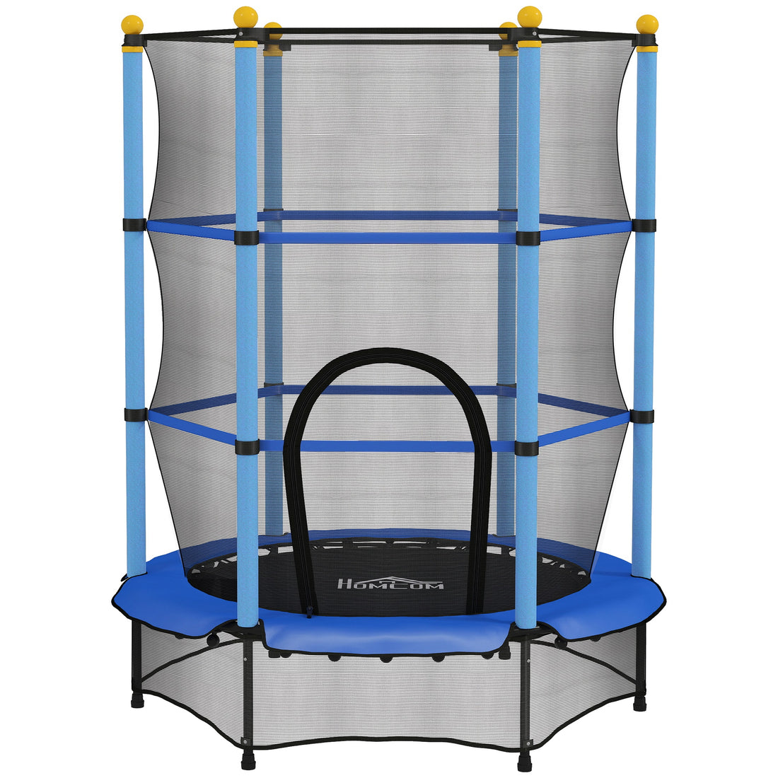 Tappeto Elastico per Bambini con Rete di Sicurezza e Pali Imbottiti Età 3-10 Anni, 140 x 190 cm, Blu