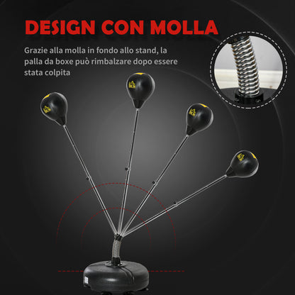 Sacco da Boxe ad Altezza Regolabile, Guanti Inclusi, in PE e Metallo, 45x45x133-151cm, Oro