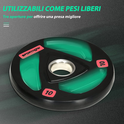 Set di 2 Dischi Pesi da 10kg in Acciaio con Rivestimento in Gomma per Bilanciere