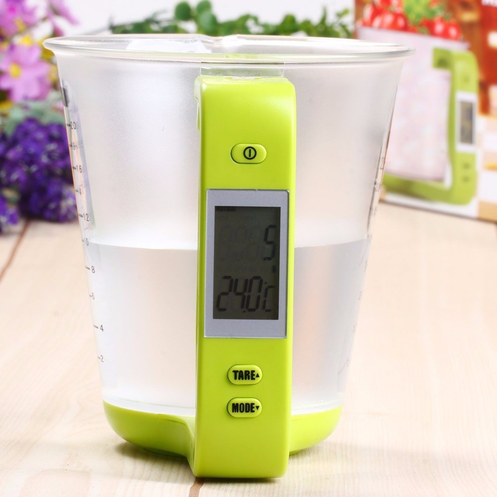 Kitchen electronics with 1kg measuring cup, liquid food scale, milk and coffee scale