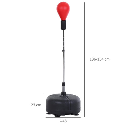 Punching Ball ad Altezza Regolabile con Guanti Boxe, in Acciaio, Finta Pelle e PE, 48x136-154 cm, Nero e Rosso