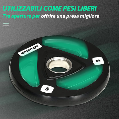 Set di 2 Dischi Pesi in Acciaio con Rivestimento in Gomma per Bilanciere