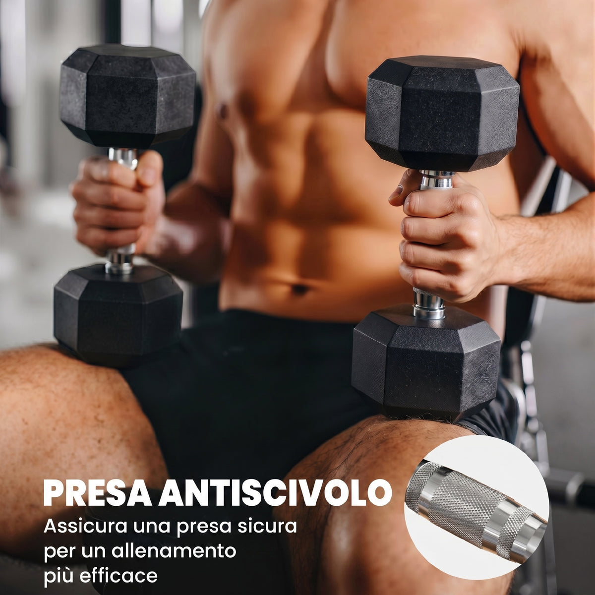 Set di Manubri Palestra, 2x8 kg, con Impugnatura Antiscivolo, Allenamento Forza Fitness Casa, Nero